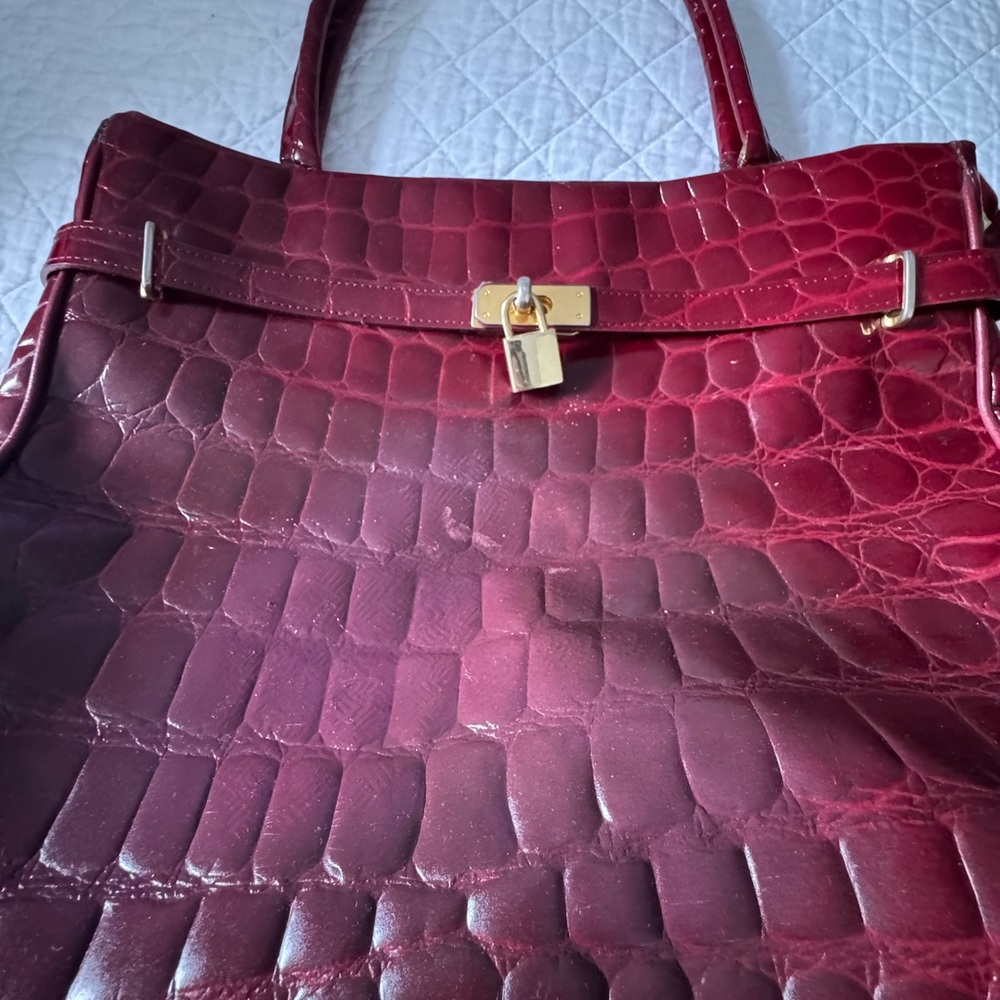 Elegant Burgundy Crocodile-Embossed Handbag
